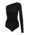 Wolford One Shoulder Ruched Long Sleeve Bodysuit In Black