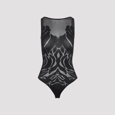 Wolford Rose Shadow Sleeveless Mesh Stretch Body In Black