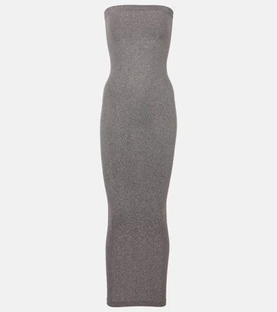 Wolford Fading Shine Strapless Midi Dress In Gray