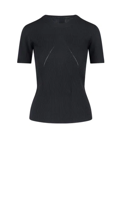 WOLFORD FITTED SHORT-SLEEVED SWEATER WITH GEOMETRIC RIBBED TEXTURE