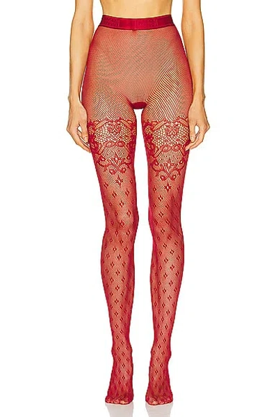 Wolford Fleur Net Tights In Soft Cherry