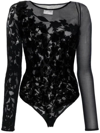 Wolford Graphic Floral Thong Bodysuit In Black