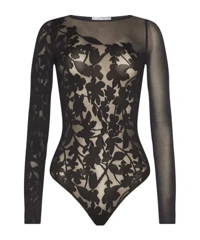 Wolford Floral-appliqué Bodysuit In Gray