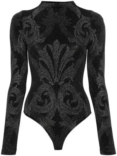 Wolford Floral-jacquard Metallic Bodysuit In Black