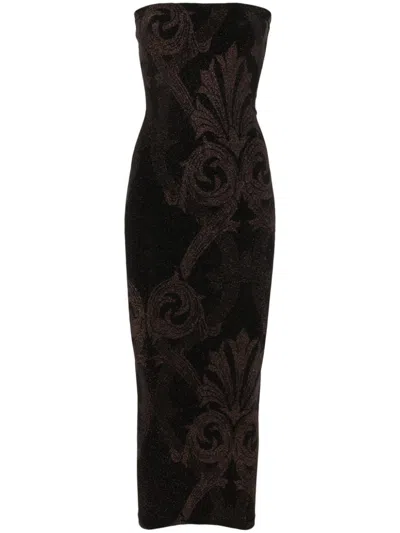 WOLFORD X ETRO FLORAL-JACQUARD METALLIC MIDI DRESS