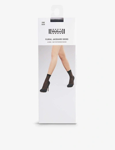 Wolford Floral Jacquard Ankle Sock In Black