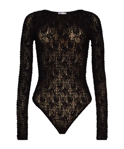 Wolford Floral-lace Bodysuit In Black