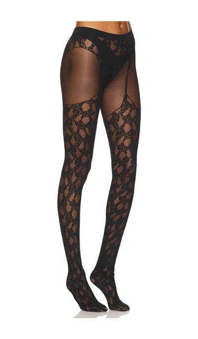 Wolford Floral Lace Suspender Tights In 黑色