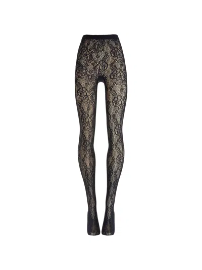 Wolford Floral Lace-mesh Tights In Blue