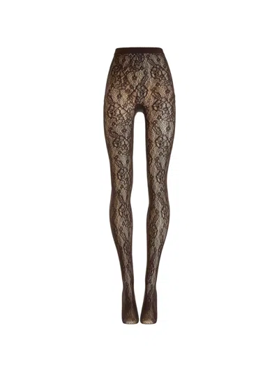 Wolford Floral Lace-mesh Tights In Brown