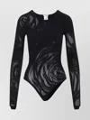 Wolford Floral Long Sleeve Sheer Top In Black