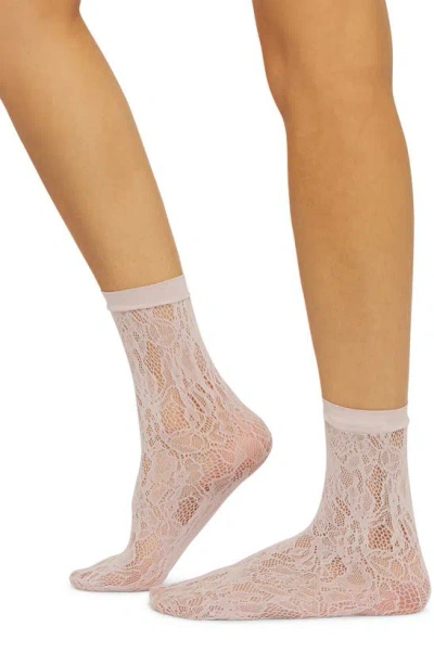 Wolford Floral Net Crew Socks In Mauve