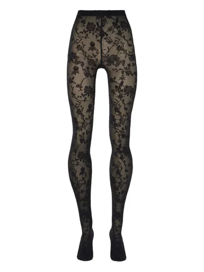 Wolford Floral-patterned Tights In Black