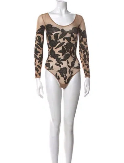 Pre-owned Wolford Floral Print Scoop Neck Bodysuit W/ Tags In Multi