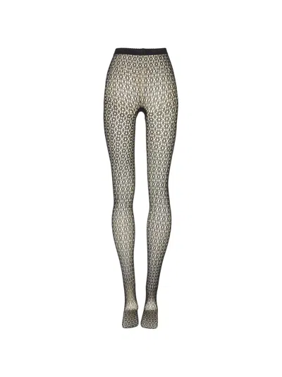Wolford Floral-jacquard Net Tights In Gray