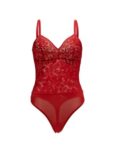 Wolford Floral-lace Bodysuit In Red