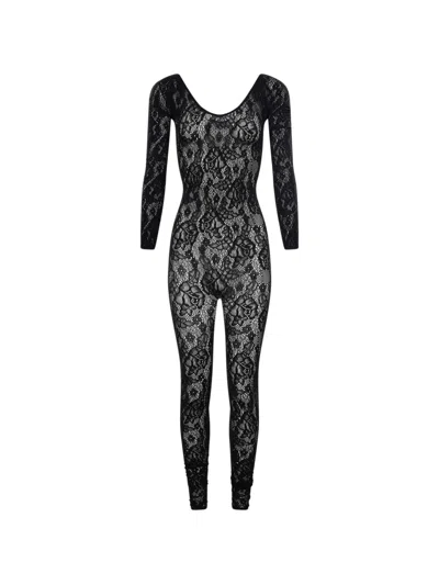 Wolford Floral-lace Semi-sheer Jumpsuit In Black