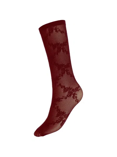 Wolford Floral-lace Socks In Red
