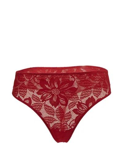 Wolford Floral-lace Thong In Red