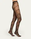 Wolford Floret Sheer Floral Tights In Black