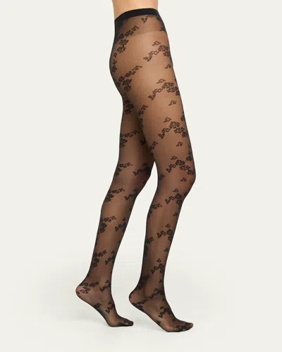 Wolford Floret Sheer Floral Tights In Black