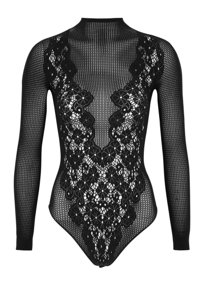 Wolford Flower Lace Stretch-knit Bodysuit In Black