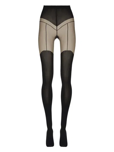 Wolford Garter Belt-jacquard Tights In Black