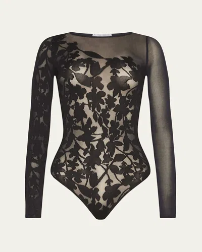 Wolford Graphic Floral Thong Bodysuit In Deep