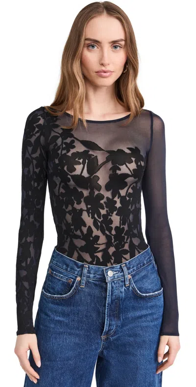 Wolford Graphic Flower String Bodysuit Deep Night/black