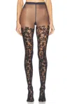 Wolford Graphic Floral Tights In Deep Night & Black