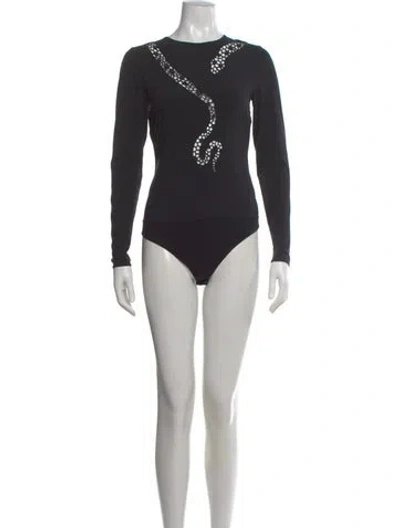 Pre-owned Wolford Graphic Print Crew Neck Bodysuit In Black