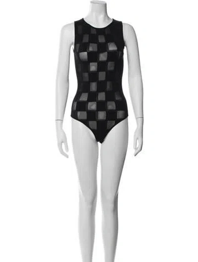 Pre-owned Wolford Graphic Print Crew Neck Bodysuit In White