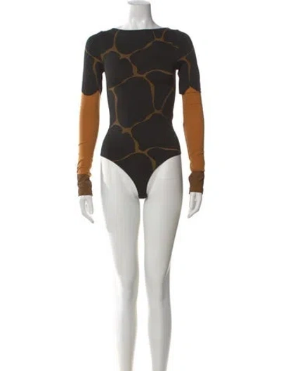 Pre-owned Wolford Graphic Print Scoop Neck Bodysuit In Black