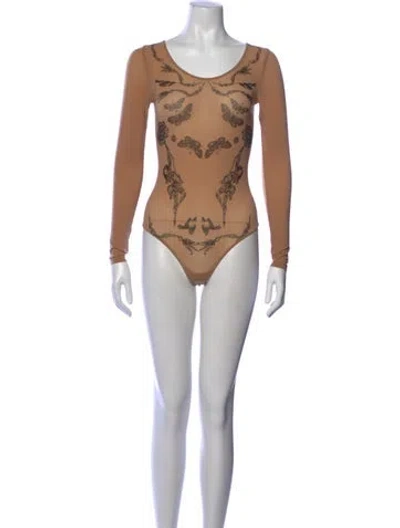 Pre-owned Wolford Graphic Print Scoop Neck Bodysuit In Neutral