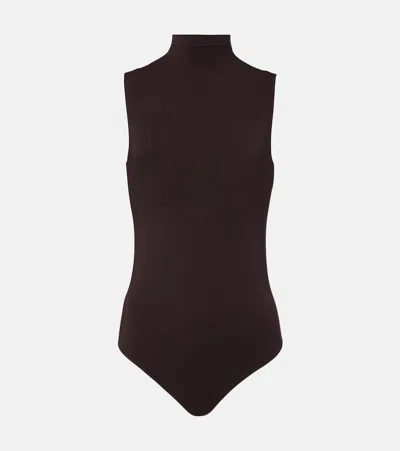 Wolford High-neck Bodysuit In Brown