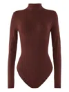 Wolford High Neck Long Sleeve Stretch Body In Brown