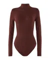 Wolford High Neck Long Sleeve Stretch Body In Brown