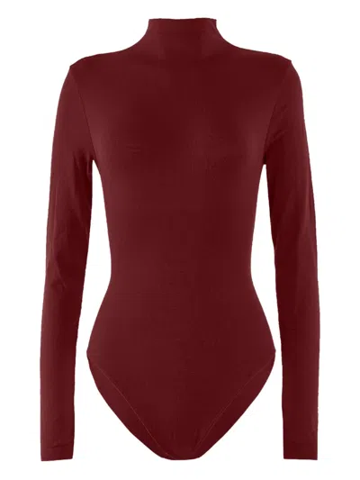 Wolford High-neck Long-sleeve Bodysuit In Red