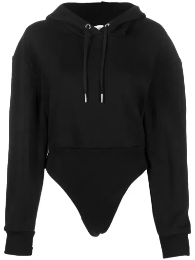 Wolford Hybrid Drawstring-hoodie Bodysuit In Black