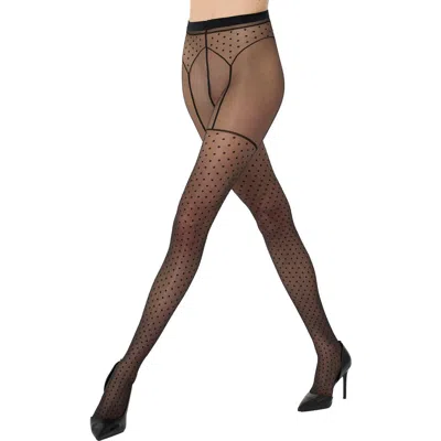 Wolford Illusion Garter Belt Polka Dot Tights In Black/black