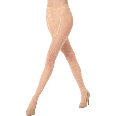 Wolford Illusion Garter Belt Polka Dot Tights In Fairly Light