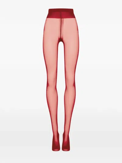 Wolford Individual 10 Back-seam Tights In Red