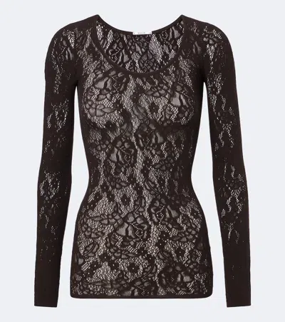 Wolford Infinite Floral Lace Top In Brown