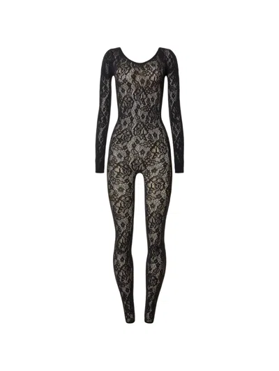 Wolford Rose Lace Long Sleeve Sheer Jumpsuit In Black