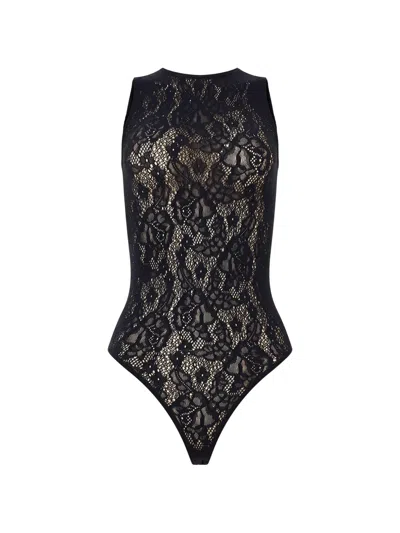 Wolford Infinite Rose Net Bodysuit In Black