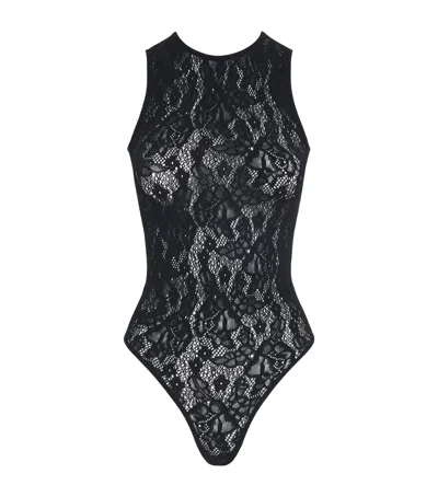 Wolford Infinite Rose Net Bodysuit In Black