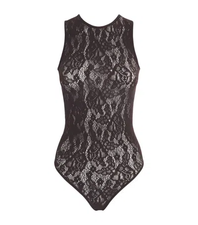 Wolford Infinite Rose Net Bodysuit In Black