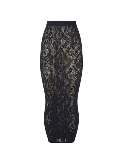 Wolford Infinite Rose Lace Bodycon Knee Skirt In Black