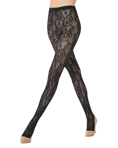 Wolford Infinite Rose Net Tights In Black