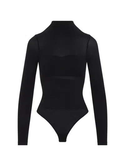 Wolford Infinite Wrap String Sheer-panelled Bodysuit In Black